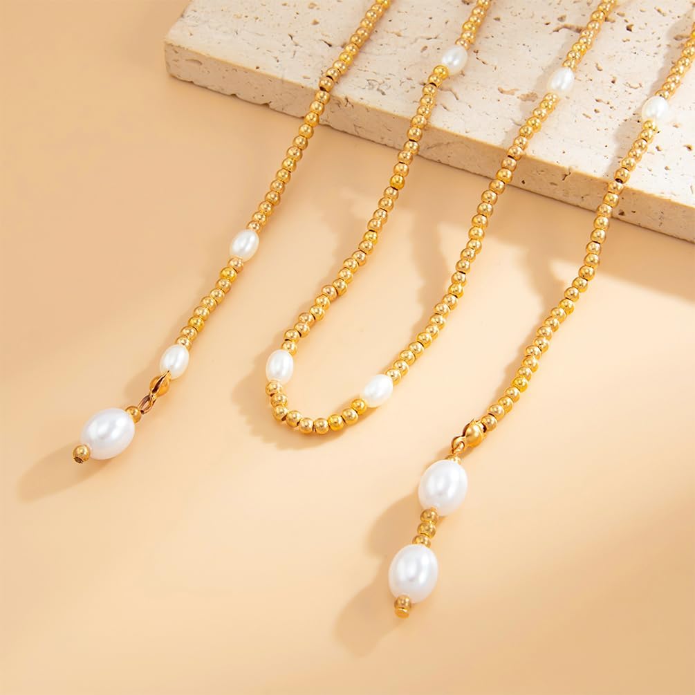 Layered Long Chain Choker Dainty Gold Beaded Pearl Lariat Y Necklaces for Women Charm Silver Beads Pearls Necklace Trendy Party Jewelry Accessories - Image 6