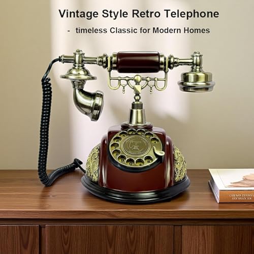 Image of Dratal Imitation Copper Vintage Style Rotary Retro Old Fashioned Rotary Dial Home and Office Telephone Functional Antique Style Telephone-Bronze (DR-02)