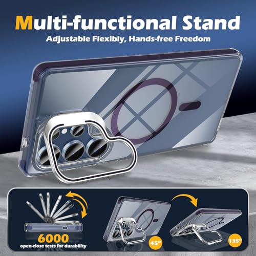 Image of Elzzi Premium Samsung S25 Ultra 5G Case Compatible With Magsafe Cover Built-In Camera Stand Transparent Covers Military-Grade Protective Case Drop Protection Non Yellowing Hard PC +TPU, Deep Purple