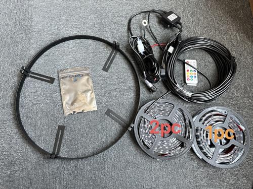 3PCS 4Ft Dream Chase Double Row Led Strip Lights,1PC 15.5'' Black Iron Ring with 4brackets,1set 4plugs Bluetooth Wire Set with Remote,LED Wheel Light Mounting Hardware.