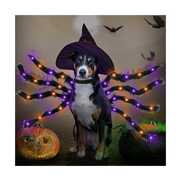 Camlinbo 24 led spider dog halloween costume for small medium large dogs, furry giant spider with orange purple lights puppy pet costume outfits clothes funny halloween costume party cosplay - image 7