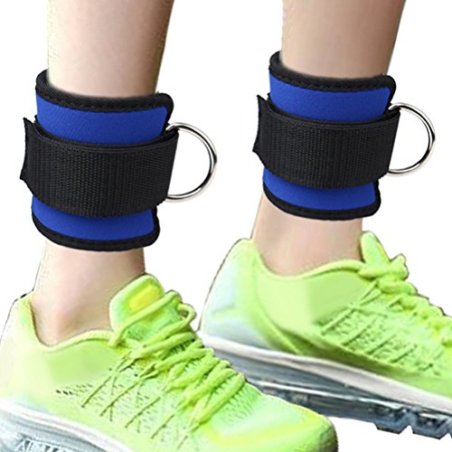 Siming - 2 correas de tobillo ajustables, doble anilla en D, correas de tobillo para cables GYM, pegamento para máquina y entrenamiento de piernas (azul)