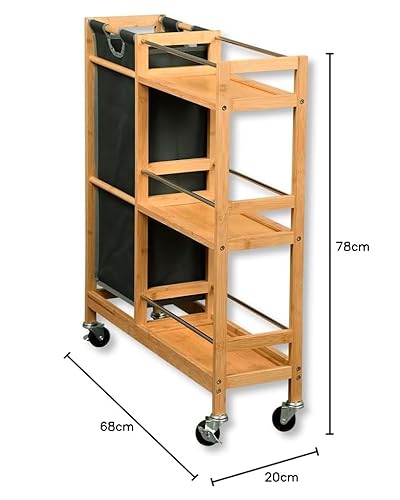 Kesper | Rollbares Nischenregal mit Flaschensammler, Material: Bambus, Polyester, Maße: B 20 cm, H 78 cm, T 68 cm, Farbe: Natur, Grau | 24857 13