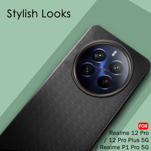 Image of TheGiftKart Back Cover Case for Realme 12 /12 Plus 5G / P1 Pro 5G | Slim & Lightweight | Ultra-Premium Design | Camera Protection Bump | Fabric Texture Case Cover (PC & TPU, Black)