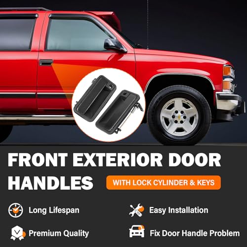 Yinlowa Exterior Door Handles w/Lock Cylinder & Keys for Chevy C1500 C2500 C3500 K1500 K2500 K3500 GMC Yukon Front Left & Right Truck Door Handle Replace 15742229 15742230