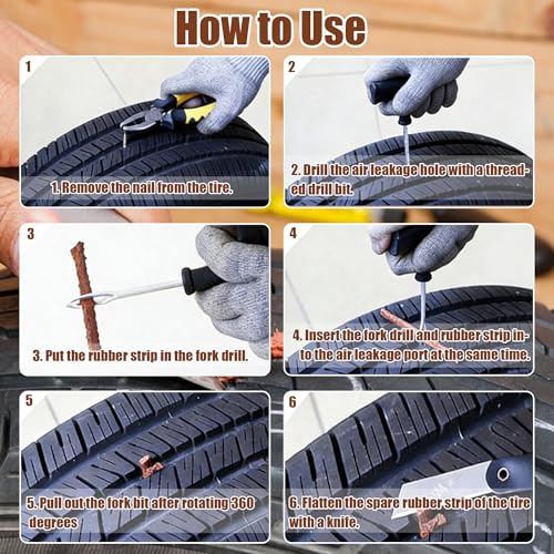 Image of 140PCS 4 inch Brown Tire Repair Strings, Automotive Tool Tire Repair Plugs, Tire Plugs Heavy Duty for Tubeless Tires Car, Bike, ATV