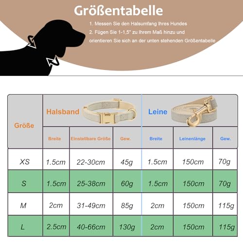 YUDOTE Hundehalsband und Leine Set Klein, Weiche Reizfreie natürlicher Baumwolle mit Twillgewebe für Hund mit empfindlicher Haut, Grau