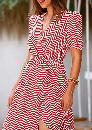 Image of PRETTYGARDEN Women's Summer Wrap Maxi Dress Casual Boho Floral V Neck Short Sleeve Ruffle Hem Split Beach Long Dresses