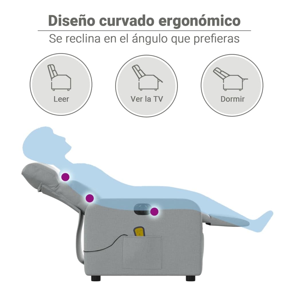 vidaXL Sillón reclinable de Masaje eléctrico Tela Gris Claro