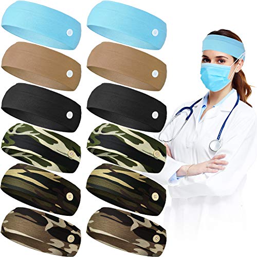 12 Pieces Button Headbands Elastic Yoga Sports Hairbands Ear Protection Holder Hair Band Headwraps for Women Face Covers