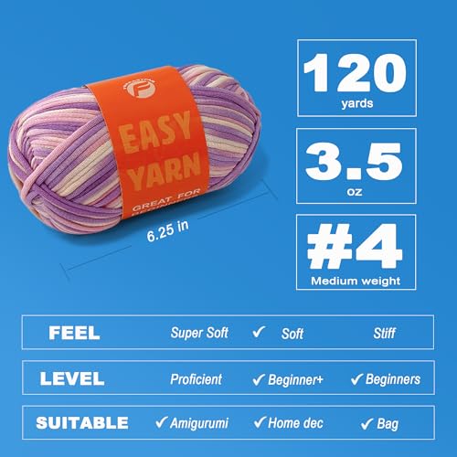 Image of 3.5Oz /120yds Beginner Easy Yarn for Crocheting and Knitting;Worsted-Weight Medium #4;Cotton Blend Yarn for Beginners Amigurumi DIY(Periwinkle,1 Skein)