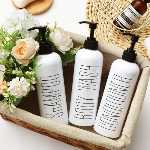 HOMCDALY-Shampoo-and-Conditioner-Dispenser-16oz-3-Pack-Refillable-Shampoo-and-Conditioner-Bottles-Empty-Shampoo-Bottles-Shampoo-Conditioner-Body-Wash-Dispenser-Bathroom-Shampoo-Dispenser-Setwhite