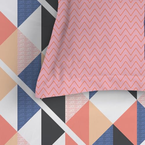Image of Livspace Cotton Queen Size Bedsheet for Double Bed | 100 inch x 88 inch | 144 TC Flat Cotton Bedsheet with 2 Pillow Covers, Soft & Breathable - Bello Pure Nest Collection (Pink Blue)