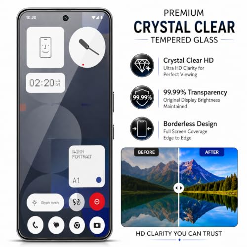 Image of ArmourPro 3D Borderless Tempered Glass for Nothing 3A Pro, 3A Lite, Nothing 3A and CMF 2 Pro, HD Clear Curved Edge to Edge Screen Protector, 9H Hardness, Oleophobic Coating, Case Friendly | Pack of 1
