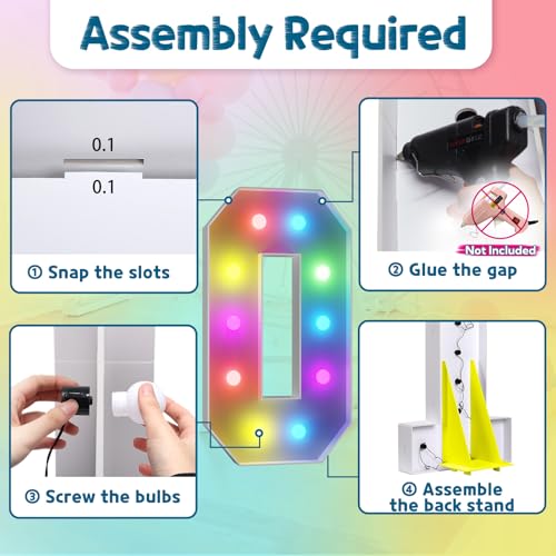 Image of Imprsv Colorful 4FT Marquee Numbers 0, 18 Colors Large Light up Numbers | RGB with Remote, Birthday Party Decorations Anniversary Wedding Decorations Assembly Required 21 Pcs Accessory Set