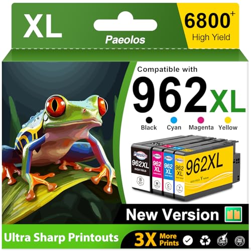 962 962XL Ink Cartridges Combo Pack Latest Chip for HP 962XL Ink Cartridges Combo Pack for HP962XL for HP Ink 962 for HP Officejet Pro 9010 9015 9020 9018 9025 Printer Black Cyan Magenta Yellow, 4Pack