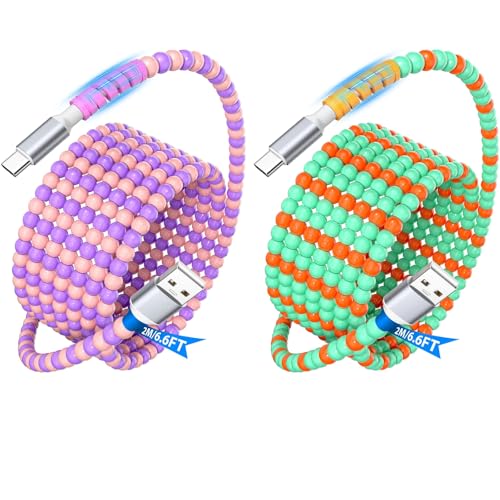 2 Pack USB C Cable Beaded 6.6FT,USB A to Type C Fast Charging Cable,USB-C Charger Cord for CarPlay,25W 20W 18W 15W Quick Charge for Moto G Play 2024 for Samsung S25 Edge S24 FE S23 for iPad A16 10 image 4