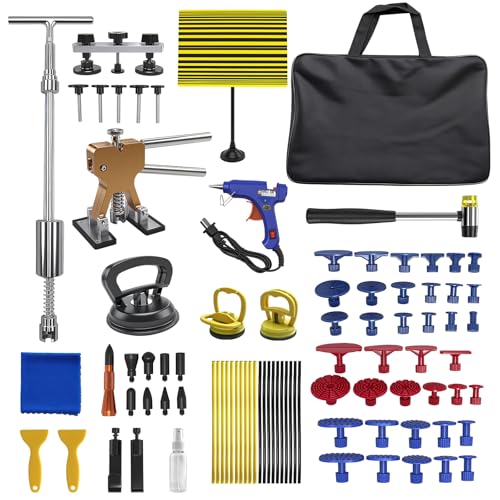 Dent Repair Kit, Car Dent Removal Tools,Dent Puller Kit with Dent Lifter, Bridge Puller, Slide Hammer T-Bar for Car Body Dents (Car Dent Puller Repair Kit - 91 Pc Set)