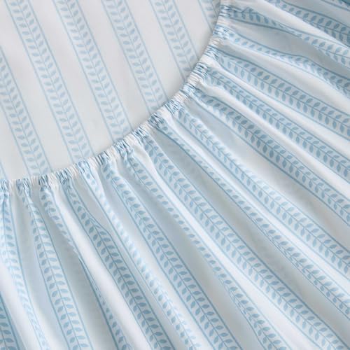 Image of Martha Stewart - King Size Sheet Set, Crisp & Tailored Sheets with a Smooth Cotton Percale Feel - Striped Bed Sheets with Matching Pillowcases & Fitted Sheet (Leaf Stripe Blue)