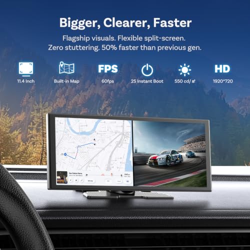 Image of OTTOCAST OttoScreen AI 11.4 inch Wireless Carplay Screen for Car, Gemini AI Voice Control, Android Auto, Netflix YouTube Google Play, Dual WiFi Dual Bluetooth, 1080P Backup Camera, 8-Core Android 15