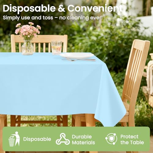 Image of LANLISA 4 Pack Light Blue Plastic Tablecloth, 54 x 108 Inch Rectangle Table Cloth Disposable, Easter Party, Decorations Tablecloths, Baby Blue Plastic Cover