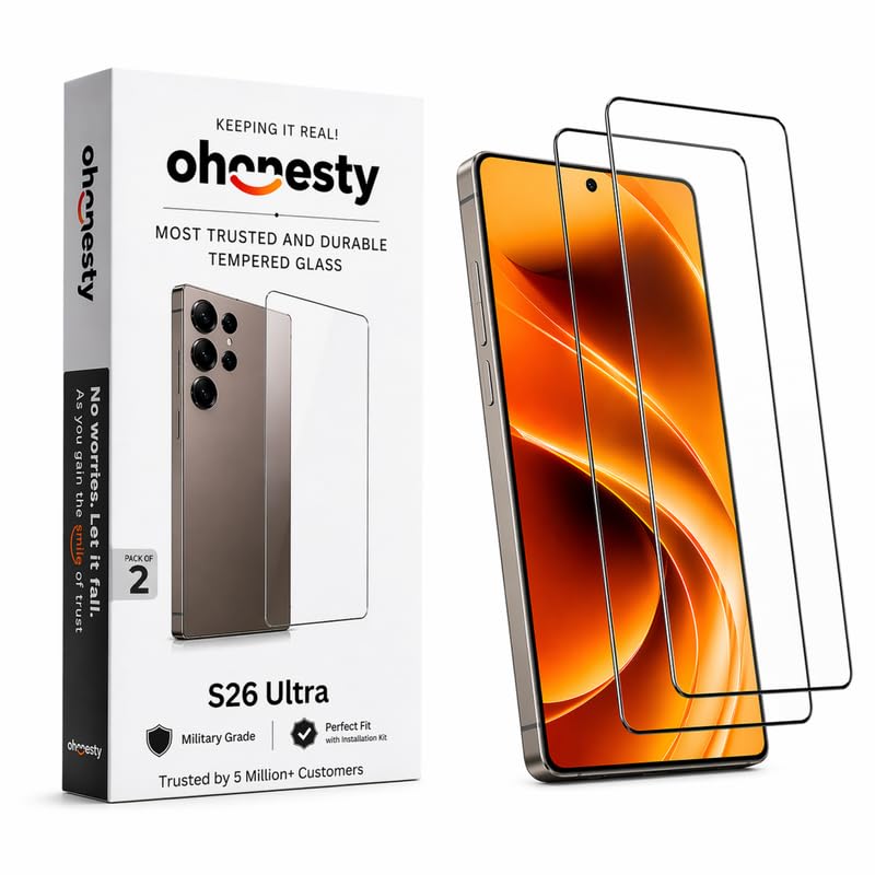 Image of UNBREAKcable Tempered Glass Screen Protector for Samsung Galaxy S26 Ultra Full Coverage, 9H Hardness, Bubble-Free Easy Installation, Scratch & Impact Resistant, Pack of 2 (By ohonesty)