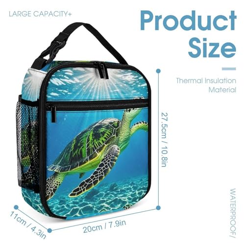 Turtle Swimming in The Sea Backpack Set 3 Piece, Durable Backpack Insulated Lunch Bag Portable Pencil Case for Men Women4