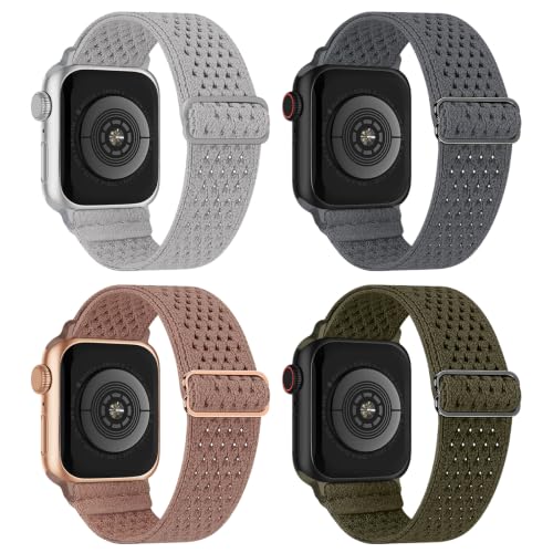 Image of 4 Pack Stretchy Solo Loop Compatible with Apple Watch Bands Women Men | 38mm 40mm 41mm 42mm 44mm 45mm 46mm 49mm Sport Nylon Elastic Straps, Wristbands for iWatch Series 11 10 9 8 7 6 5 4 Ultra /SE 3