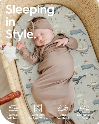 Image of Bassinet Sheets for Baby Boy Girl, TotBasic Buttery Soft Universal Bassinet Fitted Sheet, Compatible with Halo, Mika Micky, Baby Delight, Dream On Me, Maxi COSI & More Bassinet Mattress