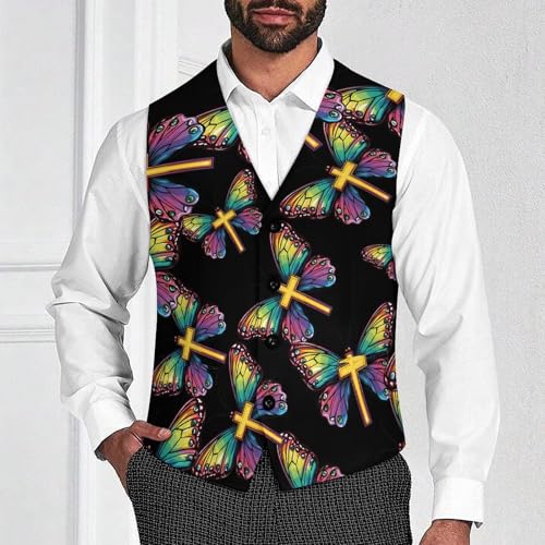 God Butterfly Men's Suit Vests Dress Vest V-Neck Waistcoat Slim Business Formal with Pocket2