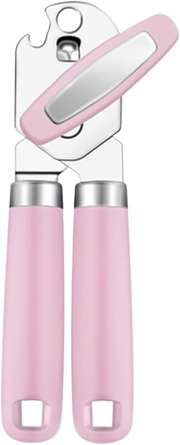 Heavy Duty Manual Can Opener With Smooth Edge Safety Design - Soft Handle, Built-in Bottle(Black)