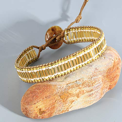 Kanyee Charm Bracelet Natural Beaded Bracelet Handmade Leather Handwoven Wrap Bracelet Cuff Adjustable Friendship Bracelets Christmas Gifts For Women #TOP2