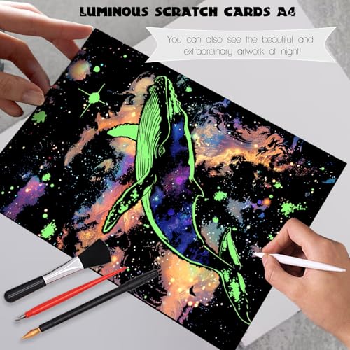 adult crafts glow in the dark scratch art rainbow painting paper 8 sheet with tools landscape scratchboard for teens amp adults fun creative craft toygiftsdecora4-noctilucent butterfly whale