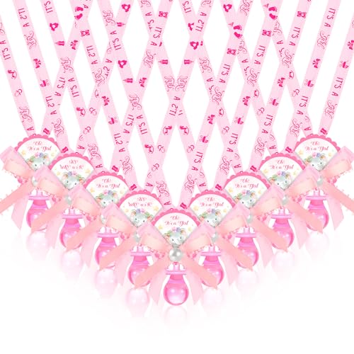 Remuuly 60 Pcs Baby Shower Pacifiers Necklace Cute Elephant Acrylic Pacifier Party Favor Pacifiers Charm Necklace for Girls Boys Baby Shower Party Table Scatter(Girl Pattern)