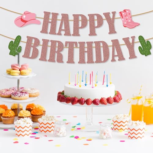 Image of Western Birthday Party Decorations, Cowboy Party Decorations Happy Birthday Banner Glitter Western Party Decors Hanging Banner Cowgirl Birthday Party Decors, Cowboy Decors for Home Party Supplies