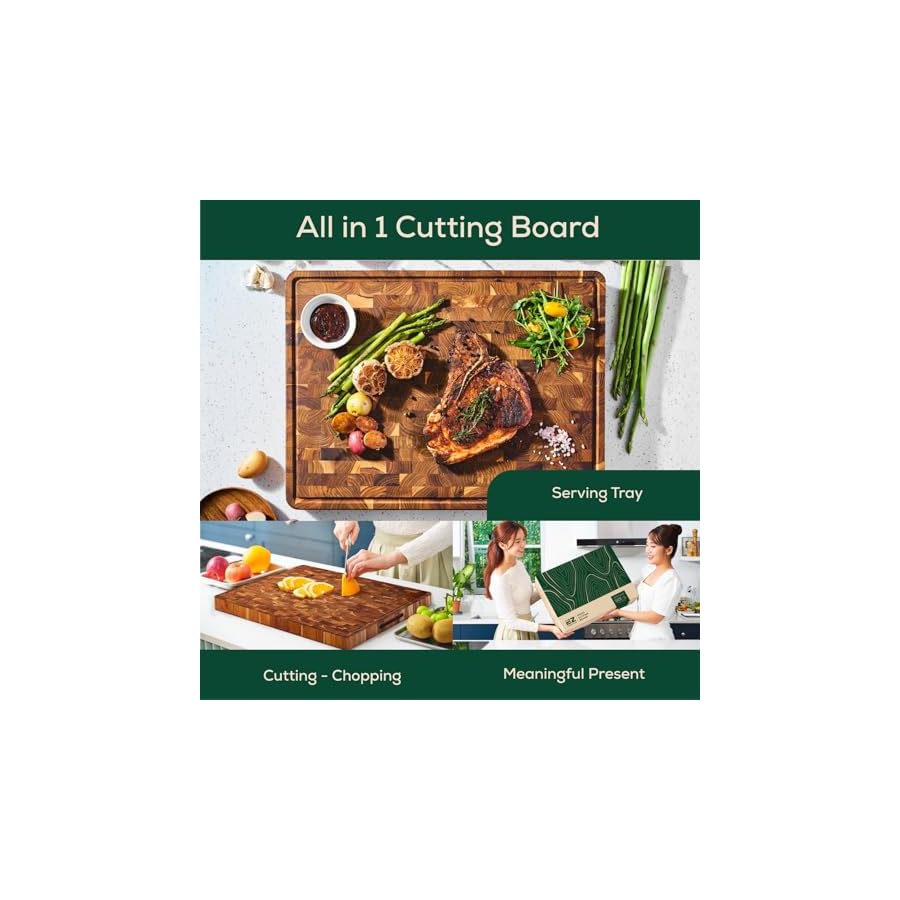 17x13-Inch-Teak-Cutting-Board-End-Grain-Cutting-Board-with-Juice-Groove-and-Handles-Wooden-Cutting-Boards-for-Kitchen-Wooden-Chopping-Board-for-Meat-Vegetables-Fruit EZ FURNITURE 17x13 Inch Teak Cutting Board, End Grain Cutting Board with Juice Groove and Handles, Wooden Cutting Boards for Kitchen, Wooden Chopping Board for Meat, Vegetables, Fruit