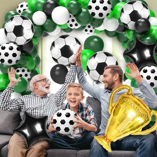 Image of Atpata Funky Football Theme Foil Balloons - 18 Inch Round Football Shape Foil Balloons for Kids Sports Themed Birthday Party Decor and Goal theme Celebrations (Football Trophy Kit)