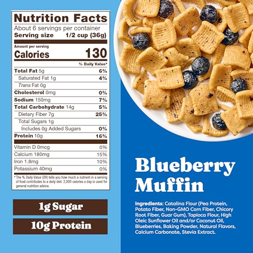 Image of Catalina Crunch Protein Cereal - Breakfast Cereal with 10g of Protein,No Added Sugar - Gluten Free - Blueberry Muffin - 8 oz. Bag,(Pack of 6)