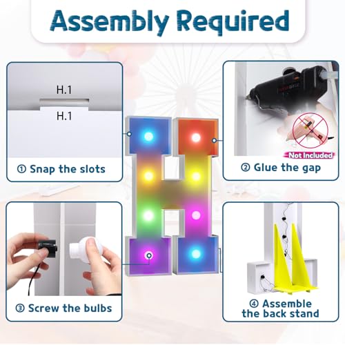 Image of Colorful 3FT Marquee Letters H, 18 Colors Large Light up Letters | RGB with Remote, Birthday Party Decorations Anniversary Wedding Decorations Assembly Required 24 Pcs Accessory Set