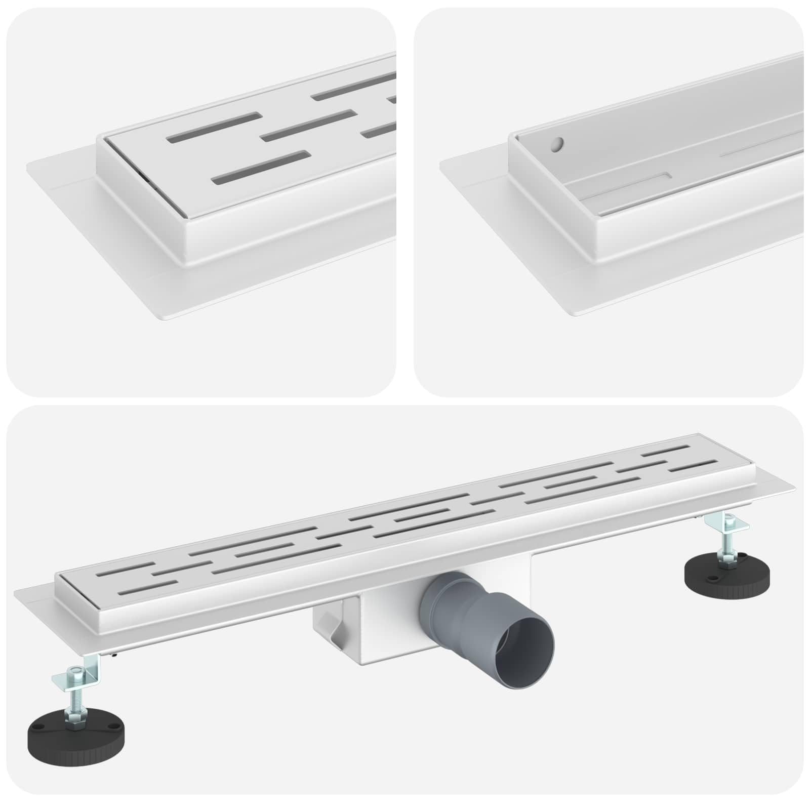 Desagüe de ducha con diseño de líneas plateadas, 50 cm, acero inoxidable 304, canaleta para ducha