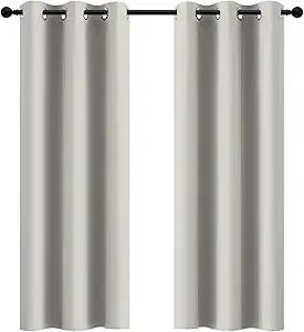Yakamok Room Darkening Blackout Curtains Thermal Insulated Grommet Curtain Panels for Bedroom, 42W x 72L, Light Beige, 2 Panels