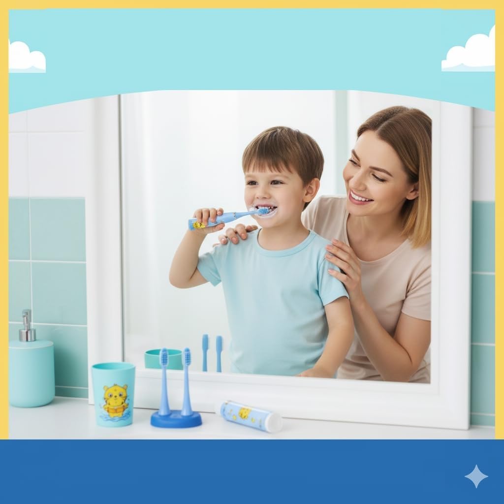 XIBO kids electric toothbrush with 2 Extra Heads Attachments Gentle Automatic Speech Therepy for Kids 2 5 Years Soft Vibrating Sonic Brush for Boys Girls Battery Brush for Kids Easy Grip Electric Teethbrush. - Image 8 thumbnail