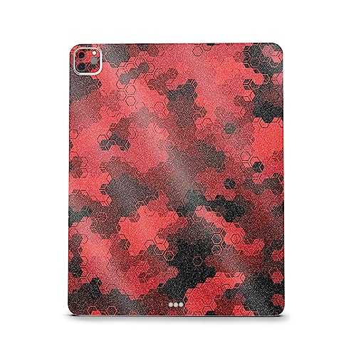 Image of MightySkins Carbon Fiber Skin Compatible with Apple iPad Pro 12.9 inch M2 6th Gen (2022) Full Wrap Kit - Red Hexa Camo | Protective, Durable Textured Carbon Fiber Finish | Easy to Apply | Made in The USA