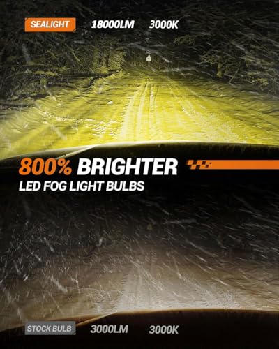 Image of SEALIGHT 2504 LED Fog Light Bulbs Yellow, 18,000 LM 800% Brightness 3000K Yellow 2504 /PSX24W Fog Lights for Car, Plug and Play, RV Interior Lighting, Pack of 2