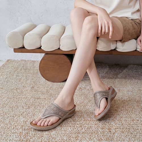 Image of Ecetana Wedge Sandals for Women Comfortable Casual Stylish Flip Flops | Soft Cushion Orthopedic Slip On Platform Thong Sandals with Lightweight Non Slip 2.16 Inch Heel for Summer Walking