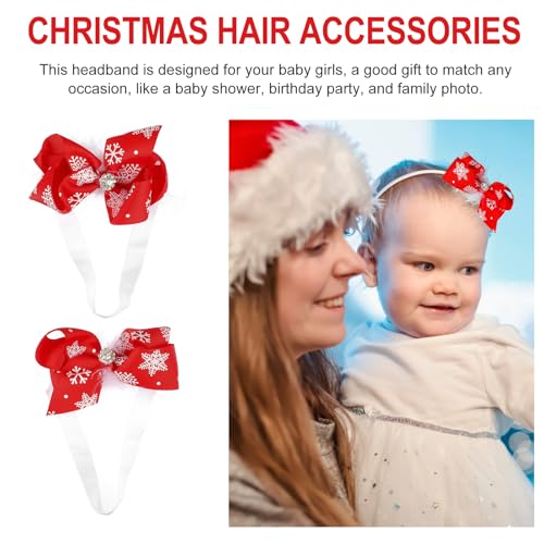 FRCOLOR 2Pcs Christmas Hair Bow Headband Cute Holiday Hair Band Xmas Party Hair Decoration Headdress for Toddlers Baby Girls Newborn Red Bows with Snowflake Hair Accessories4
