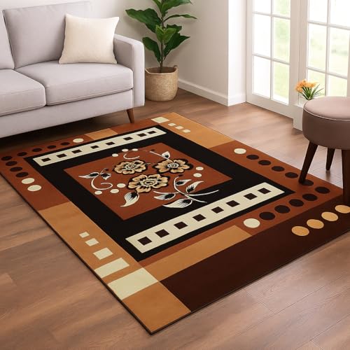 Image of GULDASTA Floral Carpet for Living Room 6x8 Feet | Super Soft Area Rug | Anti Skid Washable Carpet for Bedroom Hall Home Decor