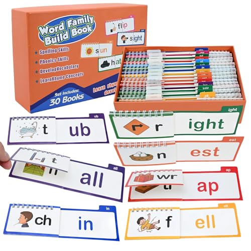 Image of 30 Read and Rhyme Flip Books for Kids, Word Family Phonics Flash Cards for Toddlers, Kindergarten & Homeschool Preschool Learning Activities, Sight Words Games for Ages 3+
