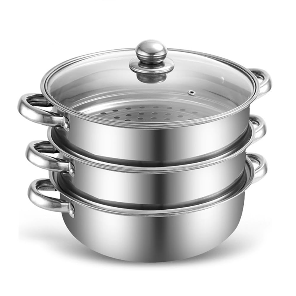 Dampfgarer 28 cm, Dampftopf mit Dämpfeinsatz – Edelstahl-Dampfgarer Induktionsgeeignet & Spülmaschinengeeignet – 3/4-stöckiges Set mit Glasdeckel – Für Gemüse, Kartoffeln, Babykost & Mehr (5)