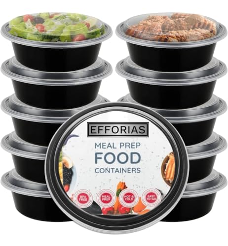 Efforias (10 Pack, 32oz) Round Plastic Meal Prep Containers - Reusable BPA Free Food Containers with Airtight Lids - Microwavable, Freezer and Dishwasher Safe Efforias (10 Pack, 32oz) Round Plastic Meal Prep Containers - Reusable BPA Free Food Containers with Airtight Lids - Microwavable, Freezer and Dishwasher Safe